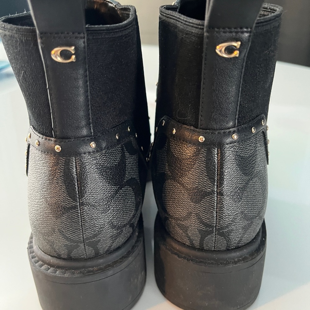 Coach Lory Signature Black and Gray Patterned Ankle Boots Booties - Picture 3 of 6